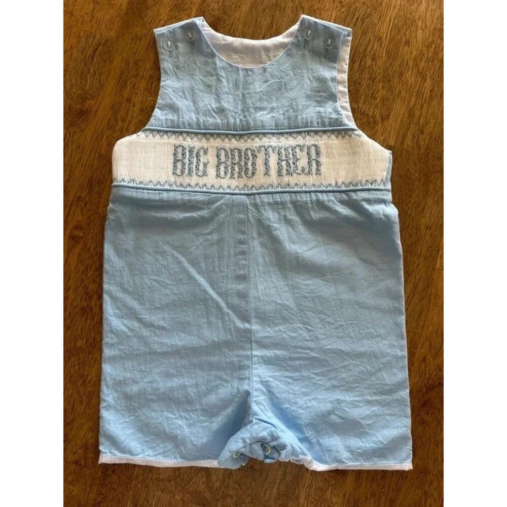 Pleats & Stitches Big Brother Smocked Romper 18M Blue